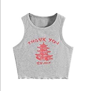 Grey tank for festivals or concerts (Women's Lettuce Trim Ribbed Knit Crop)